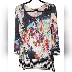 GG Collection Womens Multicolor Abstract Top 3/4 sleeve Stretchy Size XL